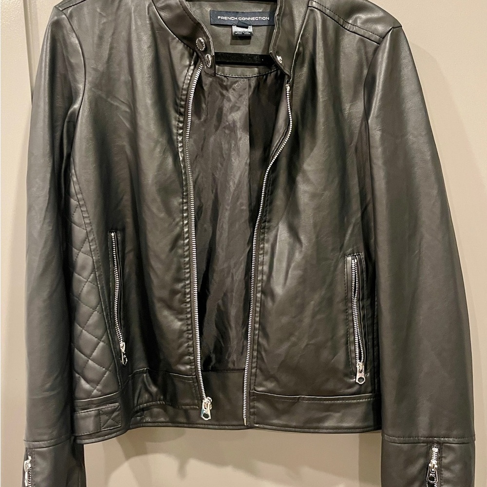 French Connection Vegan Leather Moto Jacket - Medium